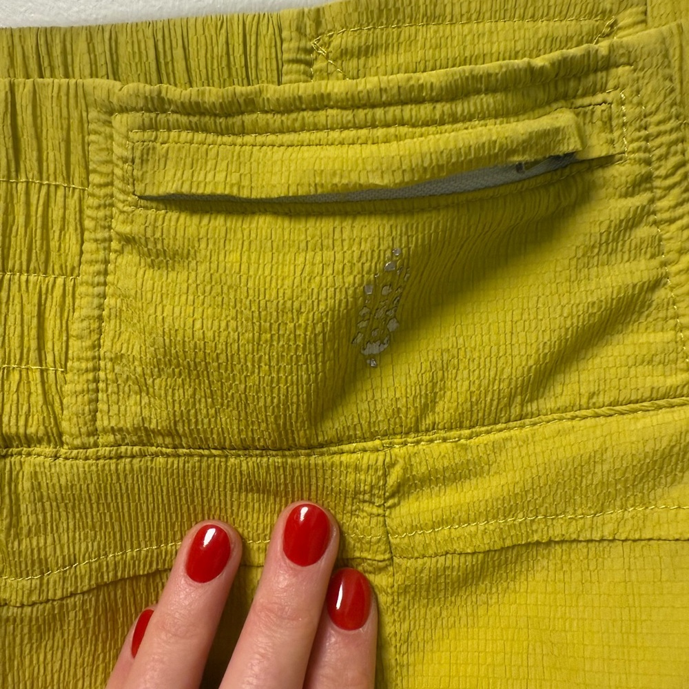 Free People Movement Chartreuse Running Shorts Lace Panel Lined Zip Pocket Size - Picture 3 of 5
